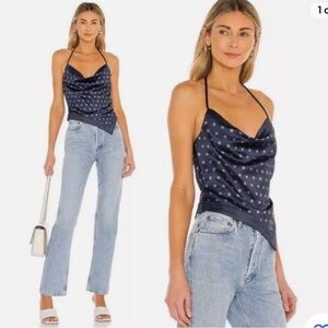 Camila Coelho Pauleta Top in Navy Blue Polka Dot Sz XS / S Victoria Short